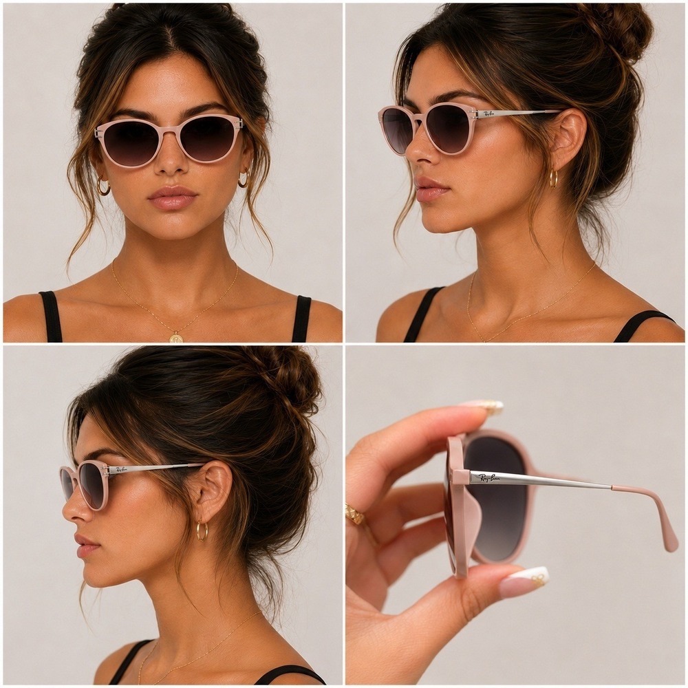 Ray-Ban Erika Pink Round Sunglasses RB4171 Gradient Grey Lens Silver Temples